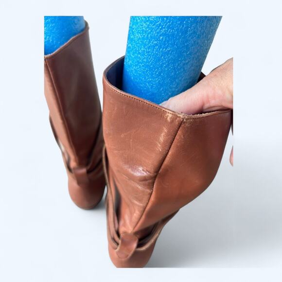 Vintage 80s Vaneli Slouchy Belted Slouchy Boots Brown Leather Women's 7.5 Boho - Picture 6 of 13